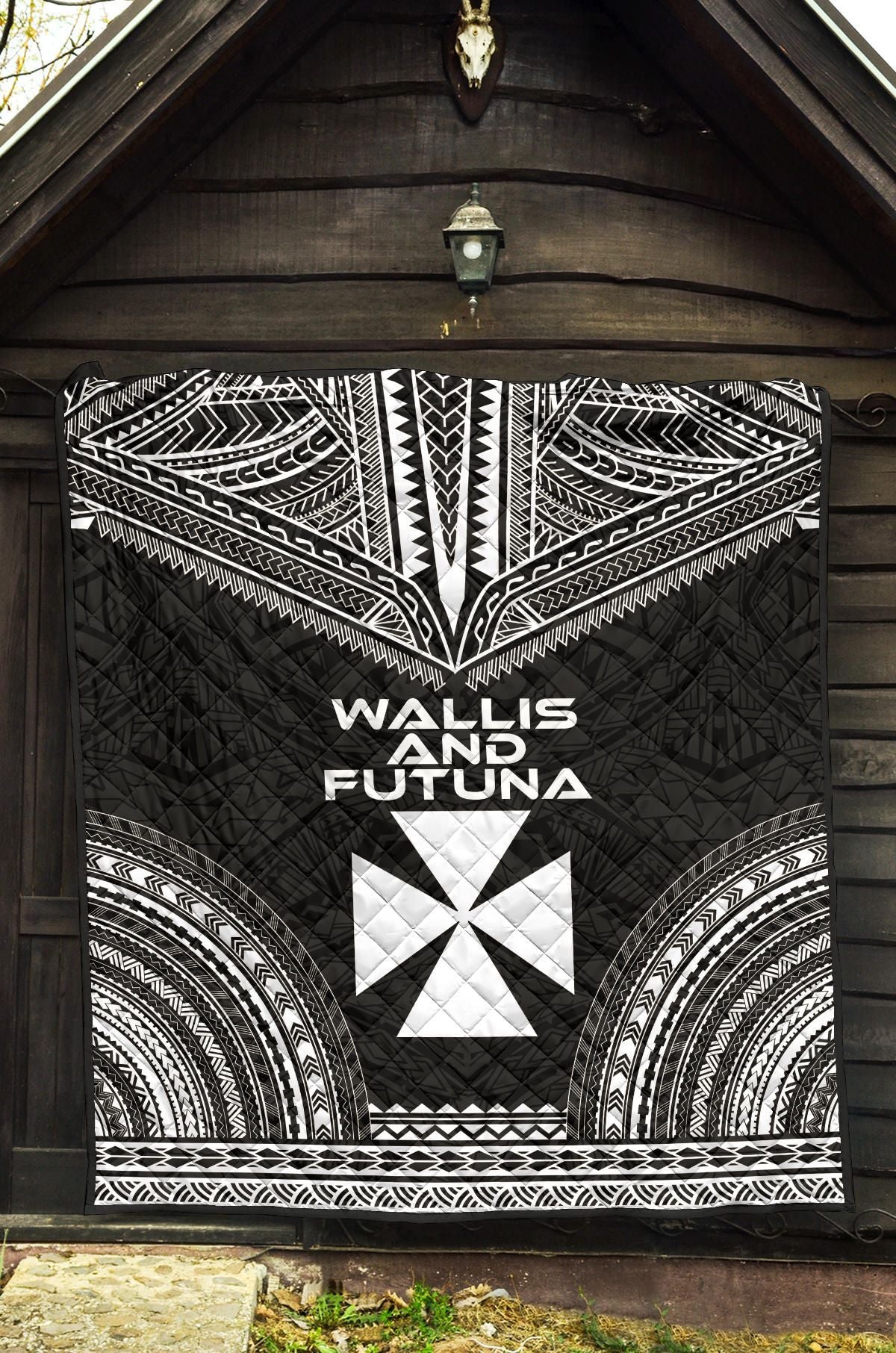 Wallis And Futuna Premium Quilt - Wallis And Futuna Coat Of Arms Polynesian Chief Black Version