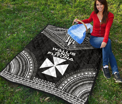 Wallis And Futuna Premium Quilt - Wallis And Futuna Coat Of Arms Polynesian Chief Black Version