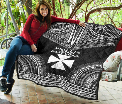 Wallis And Futuna Premium Quilt - Wallis And Futuna Coat Of Arms Polynesian Chief Black Version