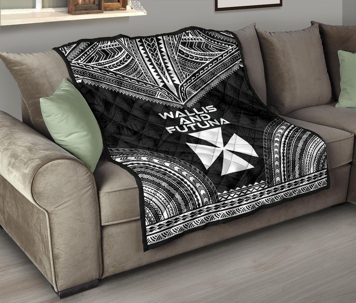 Wallis And Futuna Premium Quilt - Wallis And Futuna Coat Of Arms Polynesian Chief Black Version