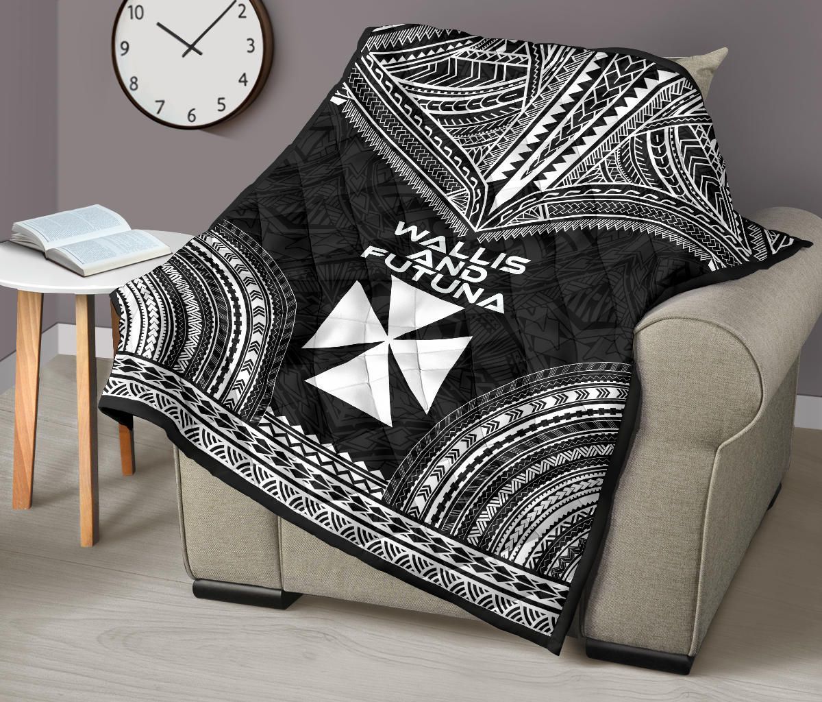 Wallis And Futuna Premium Quilt - Wallis And Futuna Coat Of Arms Polynesian Chief Black Version