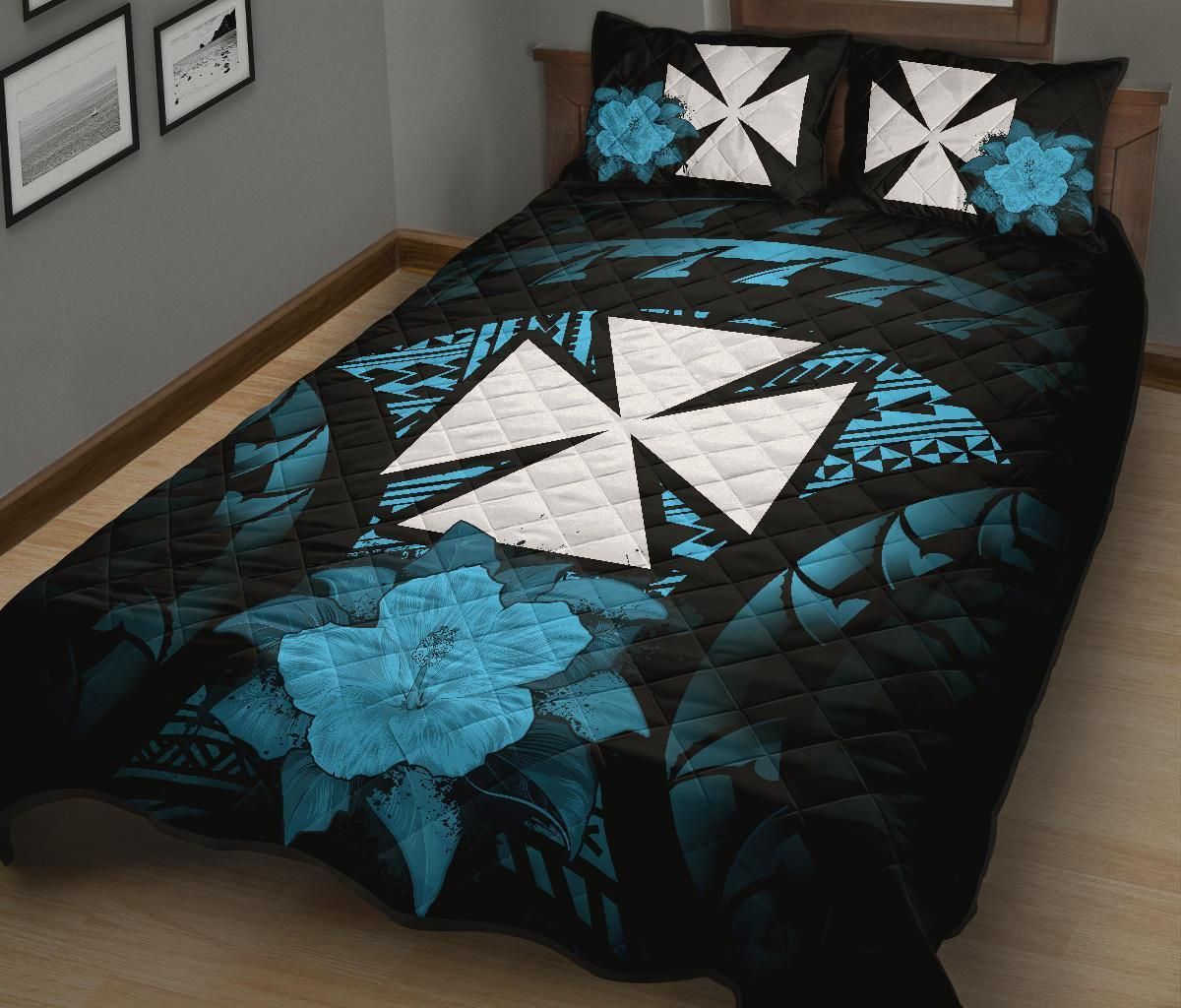 Wallis And Futuna Polynesian Quilt Bed Set Hibiscus Blue