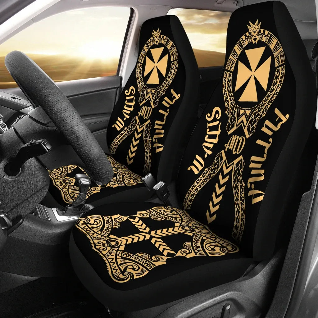 Wallis And Futuna Car Seat Covers - Wallis And Futuna Coat Of Arms Polynesian Tribal Gold