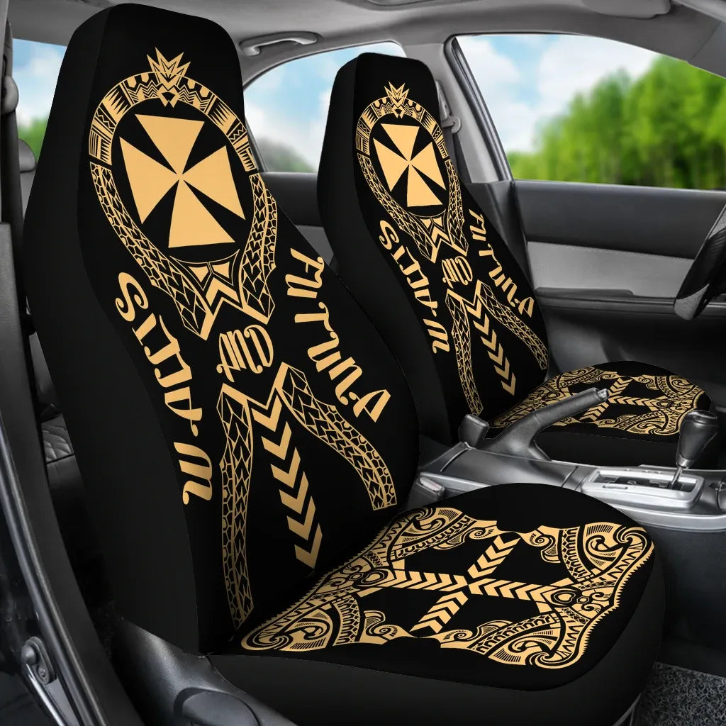 Wallis And Futuna Car Seat Covers - Wallis And Futuna Coat Of Arms Polynesian Tribal Gold