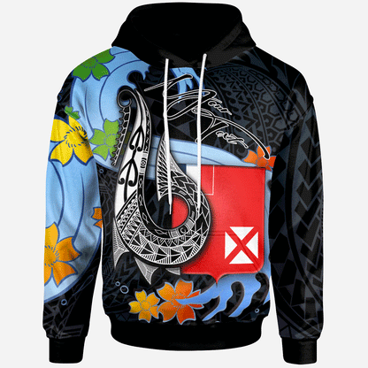 Wallis and Futuna Custom Personalised Hoodie - Fish Hooks And Wave