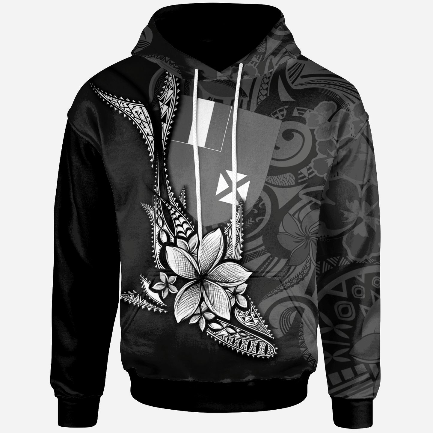 Wallis and Futuna Custom Personalised Hoodie - Fish With Plumeria Flowers Style