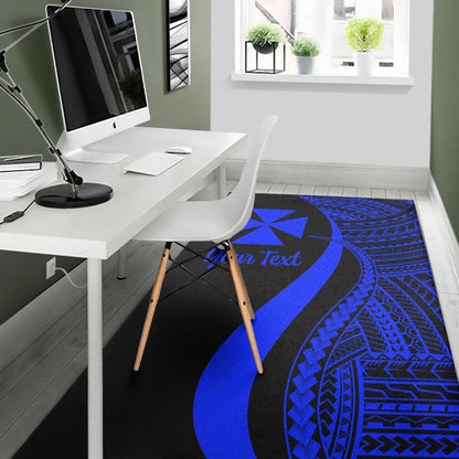 Wallis and Futuna Custom Personalised Area Rug - Blue Polynesian Tentacle Tribal Pattern
