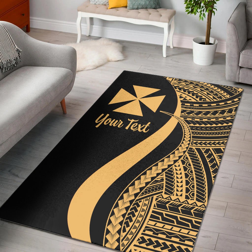 Wallis and Futuna Custom Personalised Area Rug - Gold Polynesian Tentacle Tribal Pattern