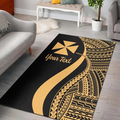 Wallis and Futuna Custom Personalised Area Rug - Gold Polynesian Tentacle Tribal Pattern