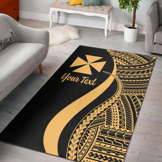 Wallis and Futuna Custom Personalised Area Rug - Gold Polynesian Tentacle Tribal Pattern