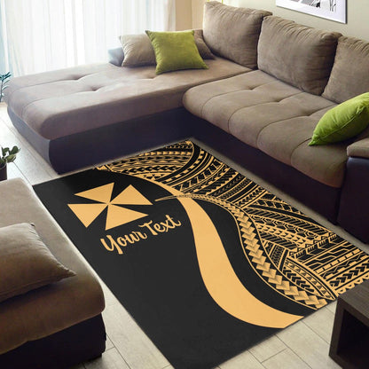 Wallis and Futuna Custom Personalised Area Rug - Gold Polynesian Tentacle Tribal Pattern