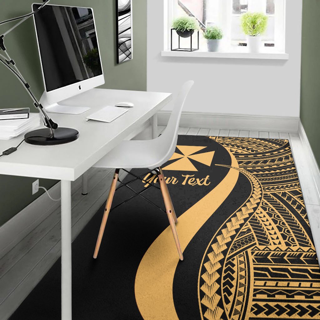 Wallis and Futuna Custom Personalised Area Rug - Gold Polynesian Tentacle Tribal Pattern