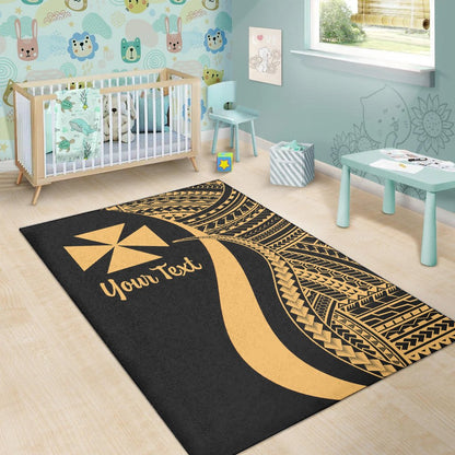 Wallis and Futuna Custom Personalised Area Rug - Gold Polynesian Tentacle Tribal Pattern