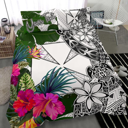 Wallis And Futuna Custom Personalised Bedding Set White - Turle Plumeria Banana Leaf