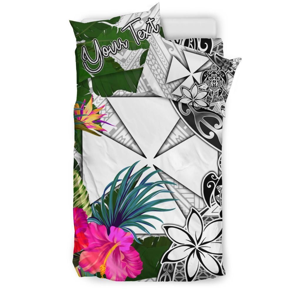Wallis And Futuna Custom Personalised Bedding Set White - Turle Plumeria Banana Leaf