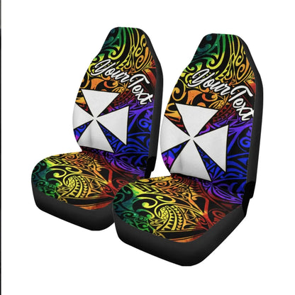 Wallis and Futuna Custom Personalised Car Seat Covers - Rainbow Polynesian Pattern