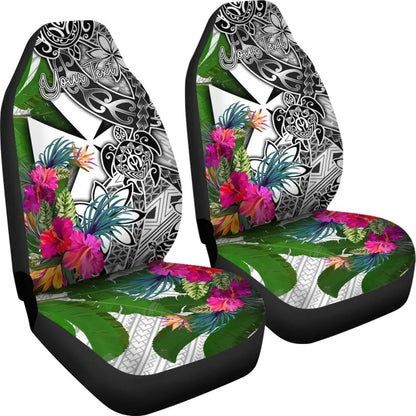 Wallis And Futuna Custom Personalised Car Seat Covers White - Turtle Plumeria Banana Leaf