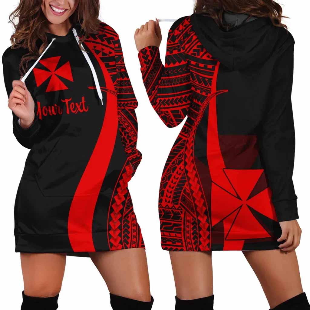 Wallis and Futuna Custom Personalised Hoodie Dress - Red Polynesian Tentacle Pattern