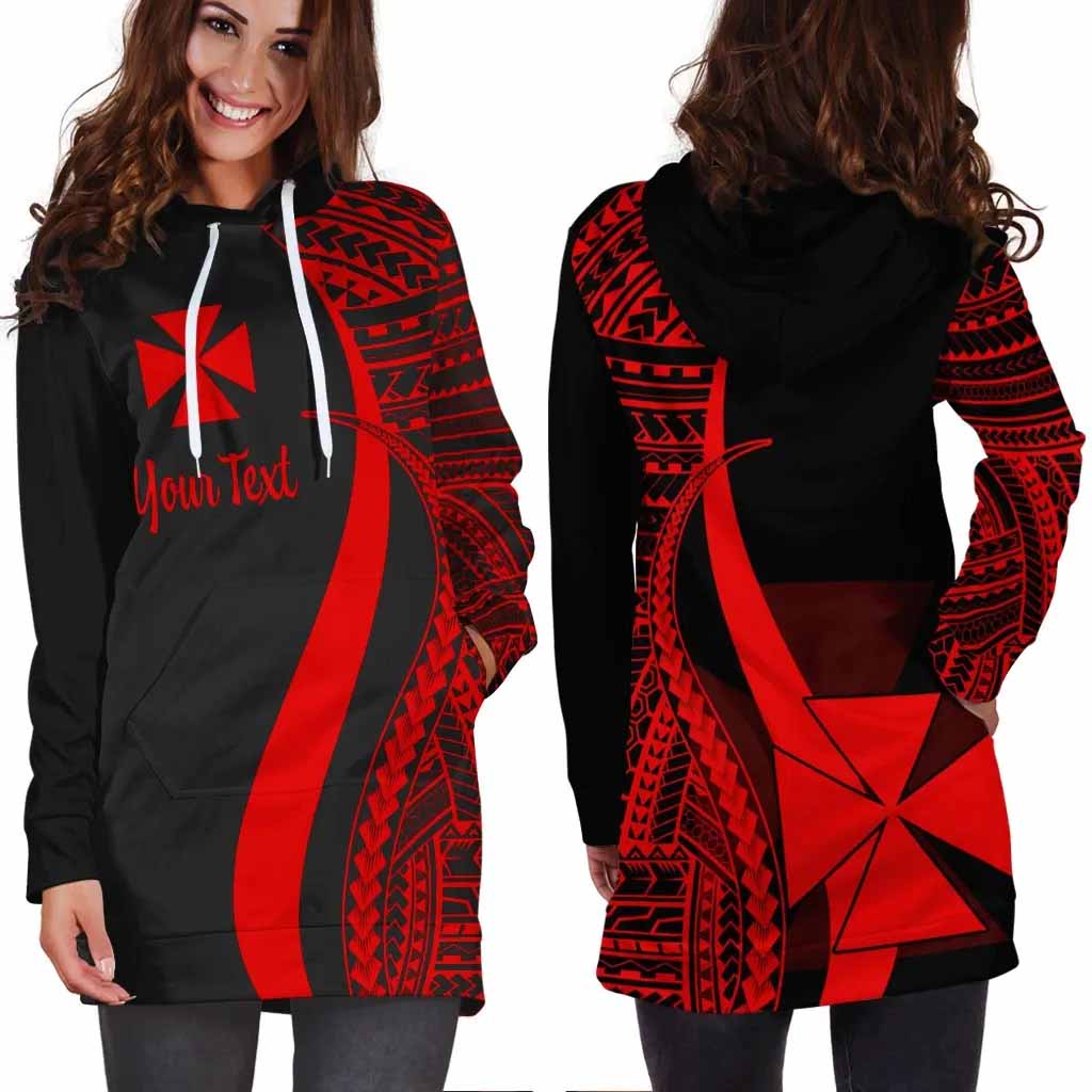 Wallis and Futuna Custom Personalised Hoodie Dress - Red Polynesian Tentacle Pattern