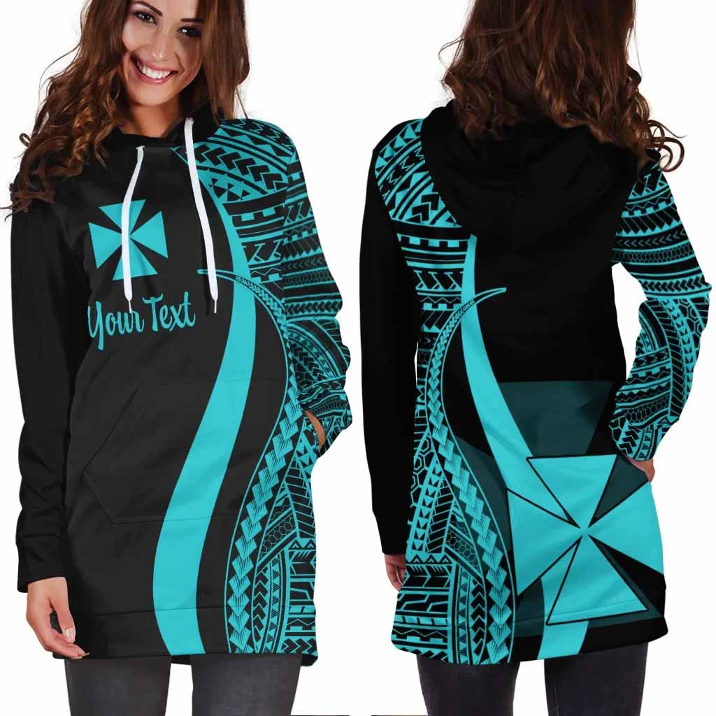 Wallis and Futuna Custom Personalised Hoodie Dress - Turquoise Polynesian Tentacle Pattern