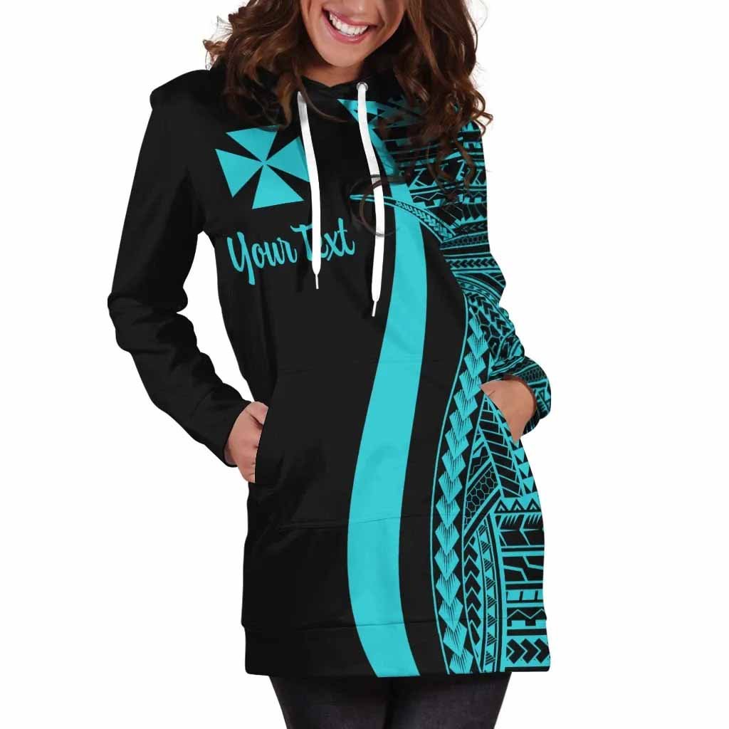 Wallis and Futuna Custom Personalised Hoodie Dress - Turquoise Polynesian Tentacle Pattern