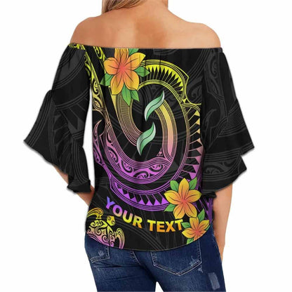 Wallis and Futuna Custom Personalised Off Shoulder Wrap Waist Top - Plumeria Flowers With Spiral Patterns