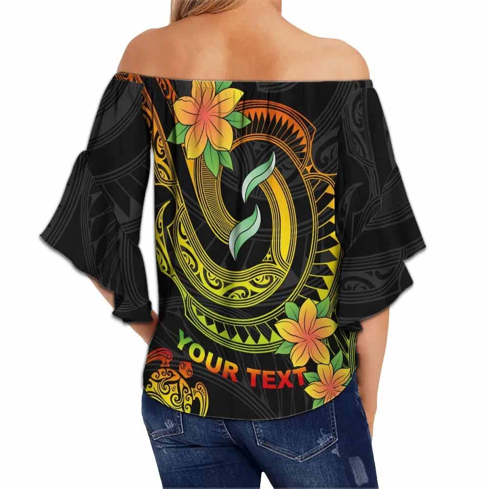 Wallis and Futuna Custom Personalised Off Shoulder Wrap Waist Top - Plumeria Flowers With Spiral Patterns (Reggae)