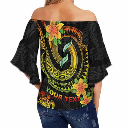 Wallis and Futuna Custom Personalised Off Shoulder Wrap Waist Top - Plumeria Flowers With Spiral Patterns (Reggae)