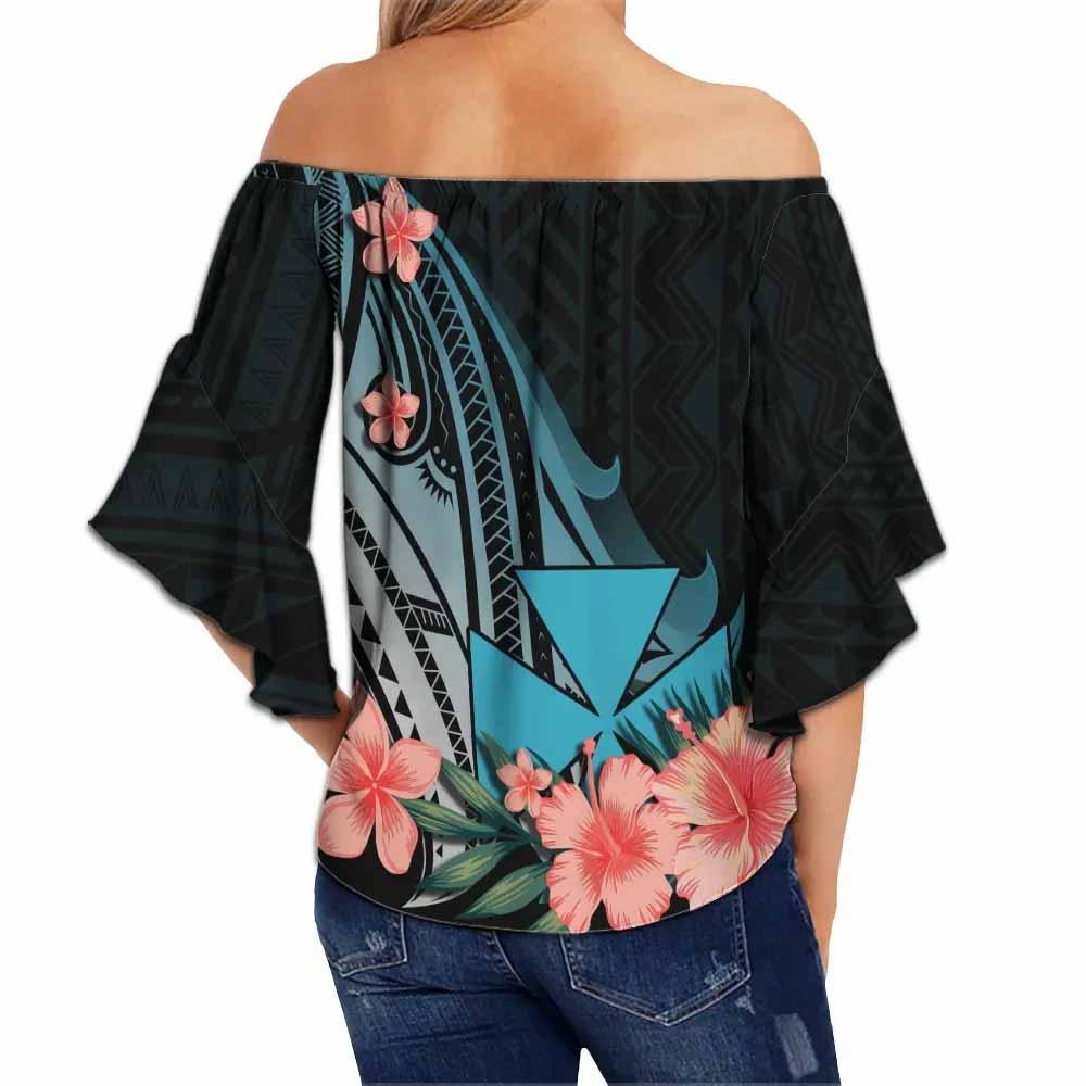 Wallis and Futuna Custom Personalised Off Shoulder Wrap Waist Top - Turquoise Polynesian Hibiscus Pattern Style