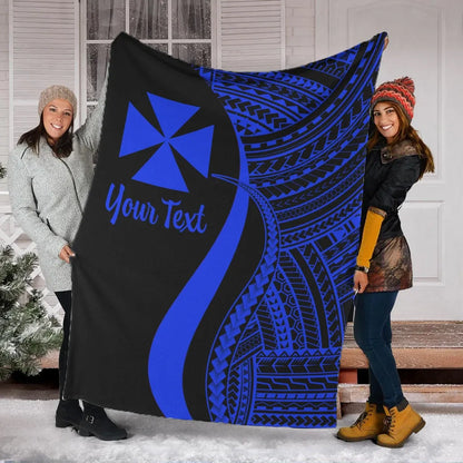 Wallis And Futuna Custom Personalised Premium Blanket - Blue Polynesian Tentacle Tribal Pattern