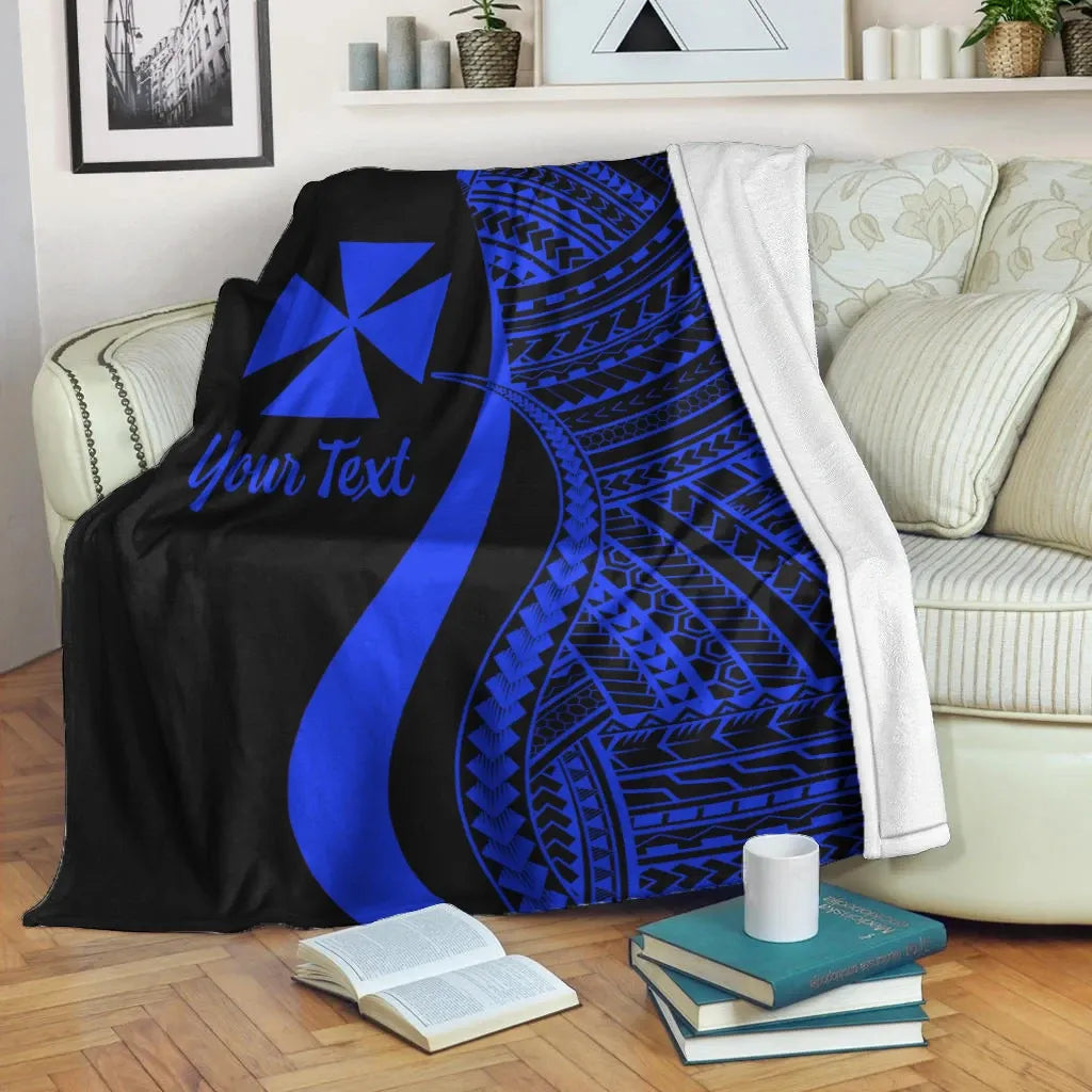 Wallis And Futuna Custom Personalised Premium Blanket - Blue Polynesian Tentacle Tribal Pattern