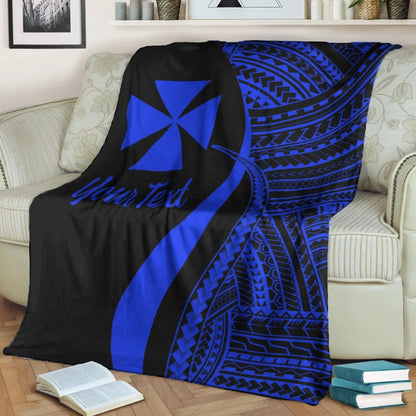 Wallis And Futuna Custom Personalised Premium Blanket - Blue Polynesian Tentacle Tribal Pattern