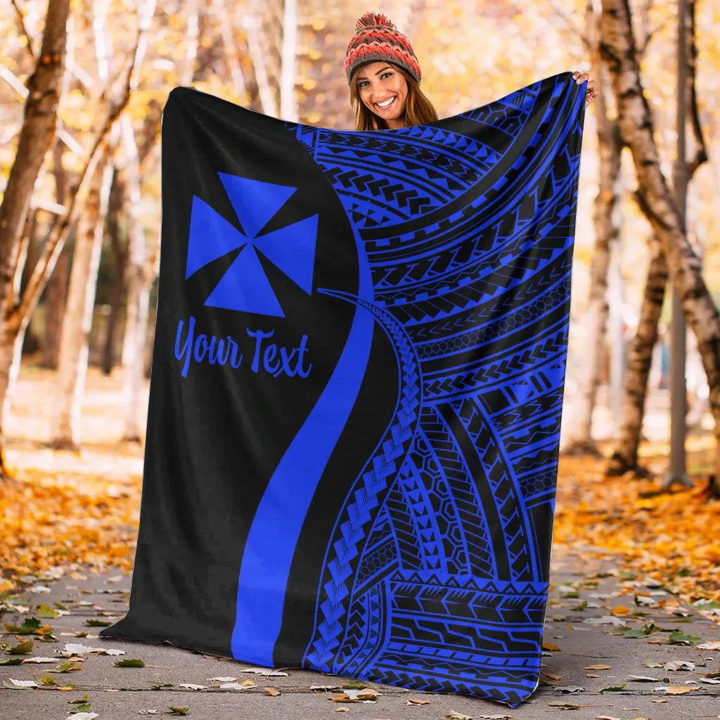 Wallis And Futuna Custom Personalised Premium Blanket - Blue Polynesian Tentacle Tribal Pattern