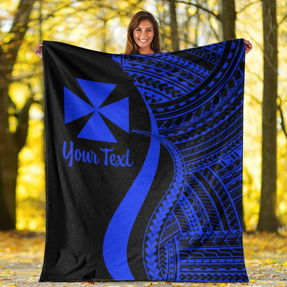 Wallis And Futuna Custom Personalised Premium Blanket - Blue Polynesian Tentacle Tribal Pattern