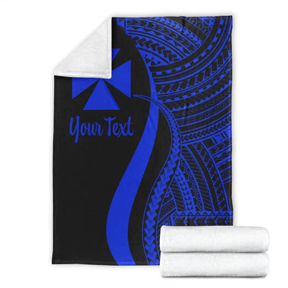 Wallis And Futuna Custom Personalised Premium Blanket - Blue Polynesian Tentacle Tribal Pattern