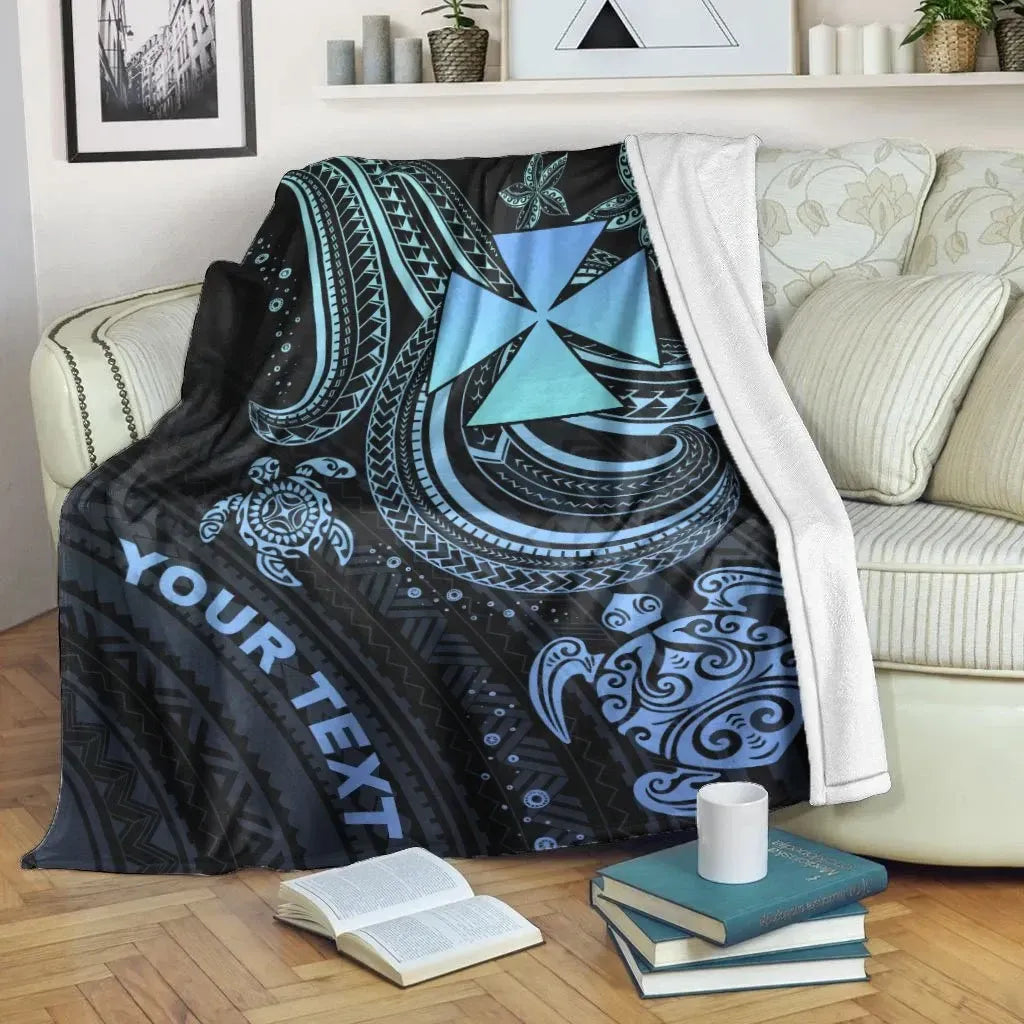 Wallis and Futuna Custom Personalised Premium Blanket- Blue Turtle