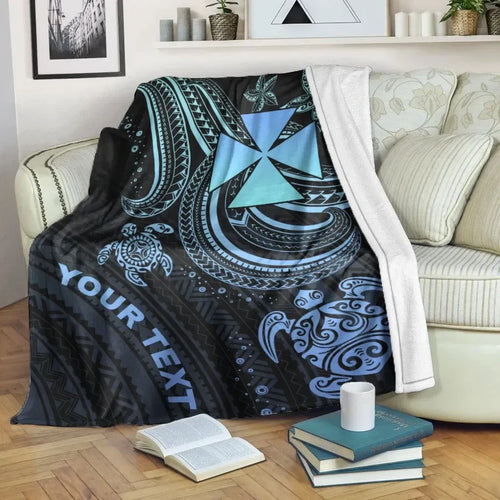 Wallis and Futuna Custom Personalised Premium Blanket- Blue Turtle