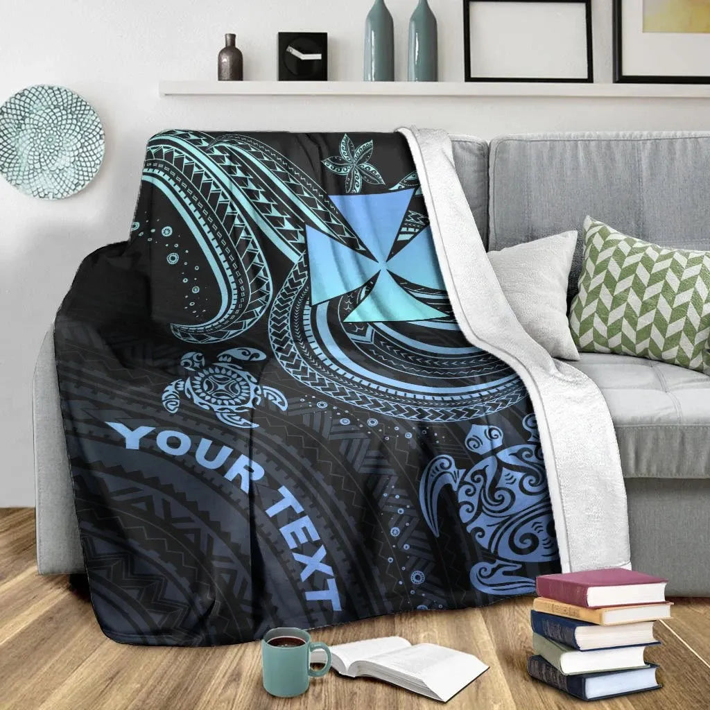 Wallis and Futuna Custom Personalised Premium Blanket- Blue Turtle