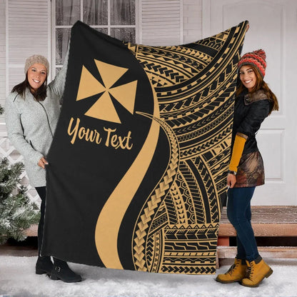 Wallis And Futuna Custom Personalised Premium Blanket - Gold Polynesian Tentacle Tribal Pattern