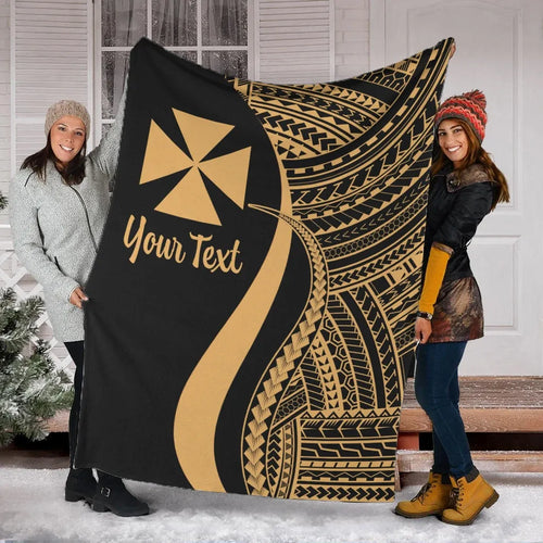 Wallis And Futuna Custom Personalised Premium Blanket - Gold Polynesian Tentacle Tribal Pattern