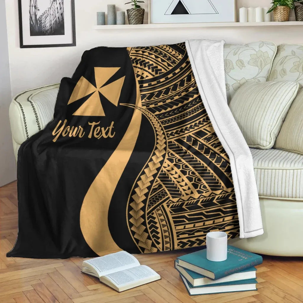 Wallis And Futuna Custom Personalised Premium Blanket - Gold Polynesian Tentacle Tribal Pattern
