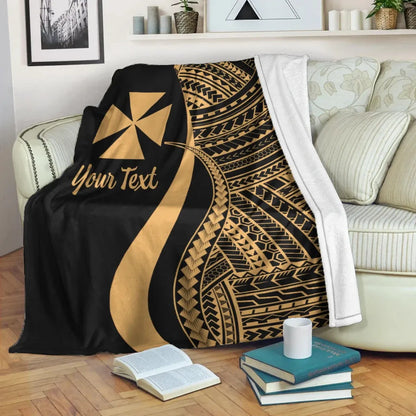 Wallis And Futuna Custom Personalised Premium Blanket - Gold Polynesian Tentacle Tribal Pattern