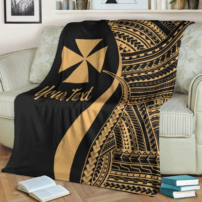 Wallis And Futuna Custom Personalised Premium Blanket - Gold Polynesian Tentacle Tribal Pattern