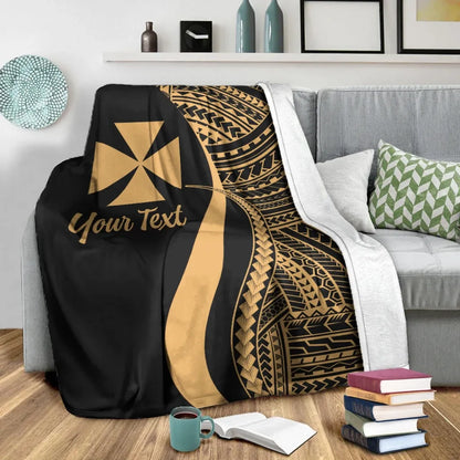 Wallis And Futuna Custom Personalised Premium Blanket - Gold Polynesian Tentacle Tribal Pattern
