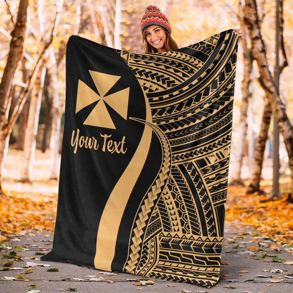 Wallis And Futuna Custom Personalised Premium Blanket - Gold Polynesian Tentacle Tribal Pattern