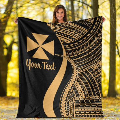 Wallis And Futuna Custom Personalised Premium Blanket - Gold Polynesian Tentacle Tribal Pattern