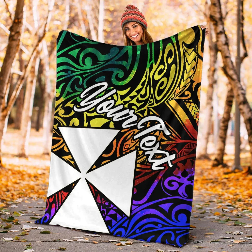 Wallis and Futuna Custom Personalised Premium Blanket - Rainbow Polynesian Pattern