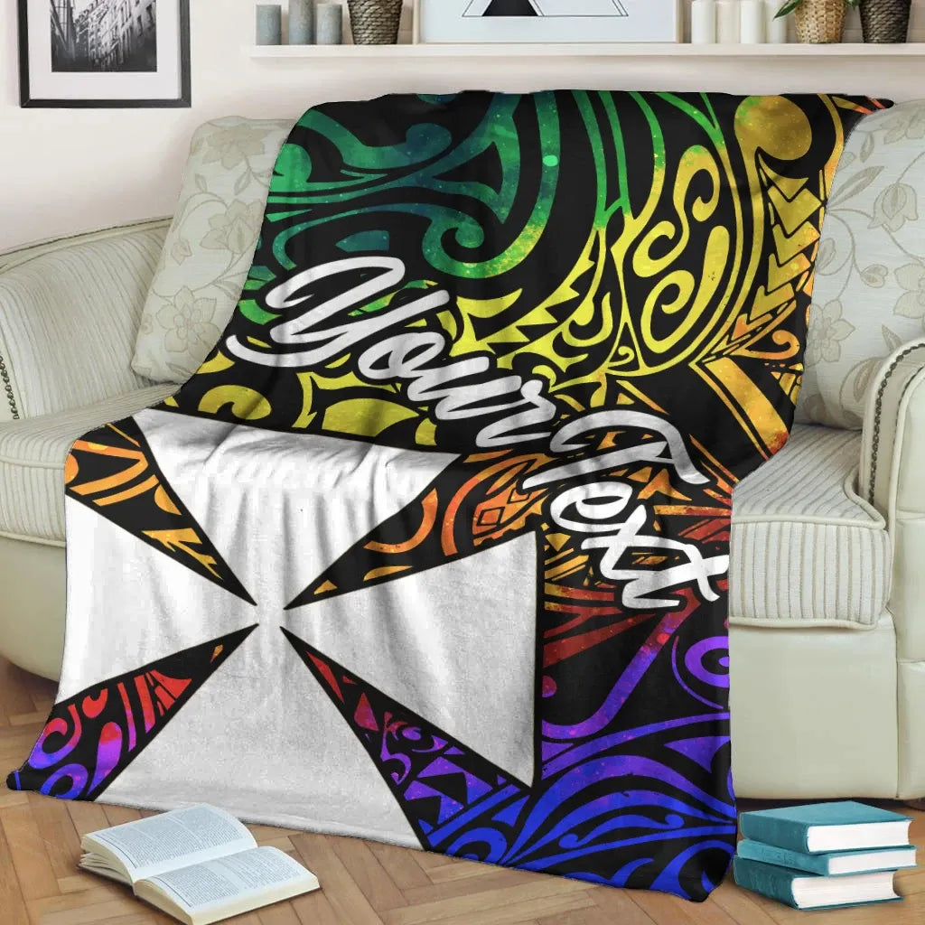 Wallis and Futuna Custom Personalised Premium Blanket - Rainbow Polynesian Pattern