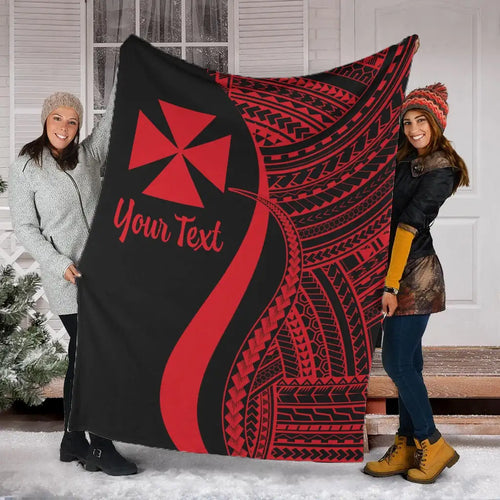 Wallis And Futuna Custom Personalised Premium Blanket - Red Polynesian Tentacle Tribal Pattern