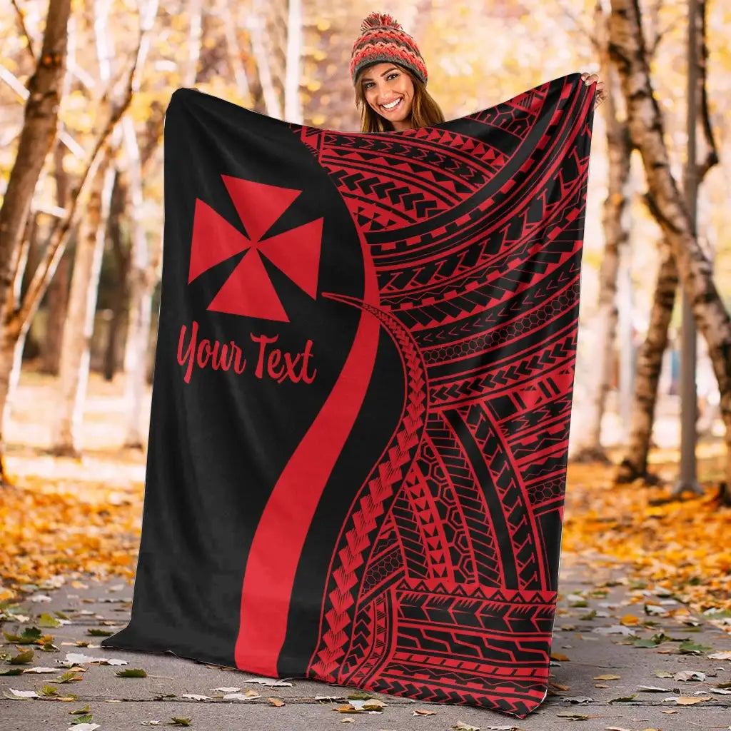 Wallis And Futuna Custom Personalised Premium Blanket - Red Polynesian Tentacle Tribal Pattern